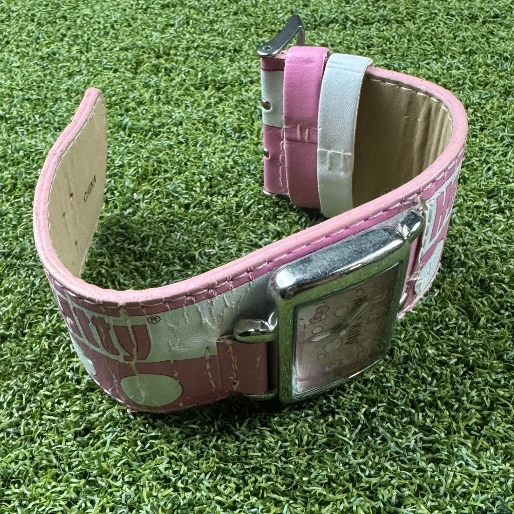 Vintage Hello Kitty Pink Wide Cuff Watch Y2KSanrio Rectangular Dial DoubleBuckle